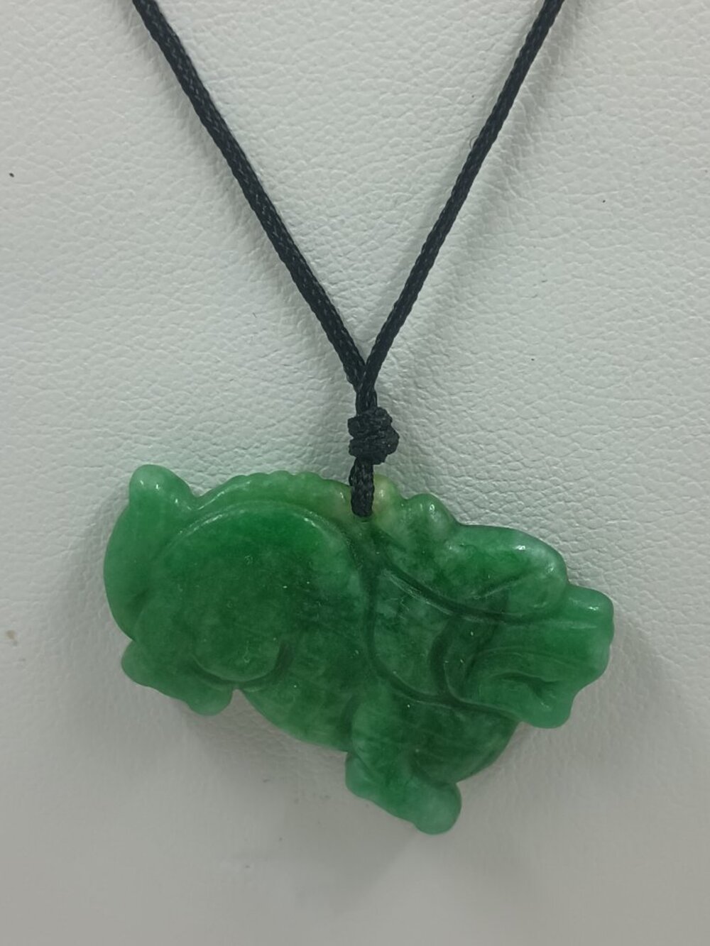 Vintage Carved Green Jade Dragon Pendant On Black Silk Cord